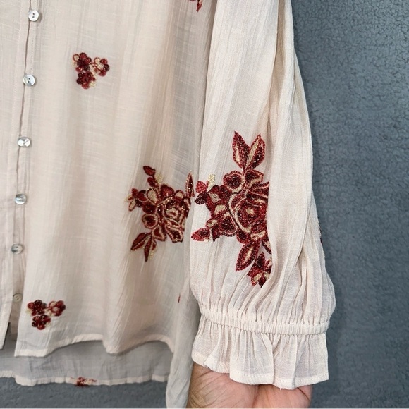 Figueroa & Flower Top Women XL Cream Floral Embroidered Country Boho Feminine - Picture 10 of 10